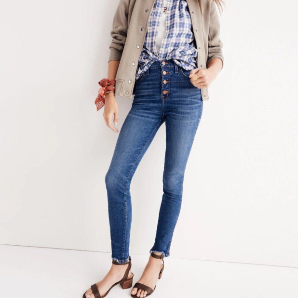 Madewell 10" High Rise Skinny Jeans Chewed Hem Copeland Wash Super Stretch